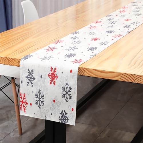 VALICLUD Weihnachts-Tischläufer Schneeflocken-Silber-Tischläufer Leinen-Tischläufer Weihnachts-Tischläufer Weihnachts-Tischdekorationen von VALICLUD