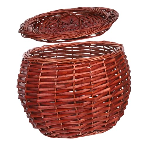 VALICLUD Wicker Aufbewahrungskorb mit Deckel Großer Runder Handgeflochtener Korb aus Weide für Eier Obst und Gemüse Robuster Küchenorganizer im Rustikalen Landhausstil Vielseitig für von VALICLUD
