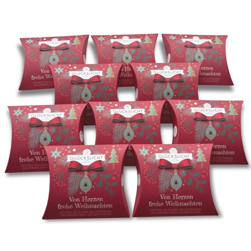 Glückslicht in der weihnachtlichen Geschenkbox mit der ausgestanzten Schleife | Edition "Herzlich" | Von Herzen frohe Weihnachten | 10er-Set von VALINA