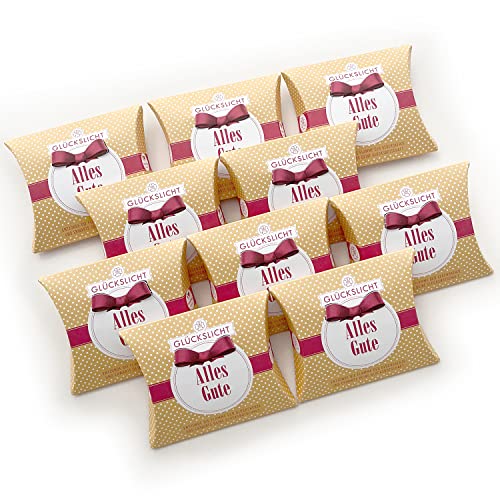Glückslicht/Dots/Alles Gute/Sonnengelbe Geschenkbox mit weißen Punkten und roter Banderole / 10er-Set von VALINA