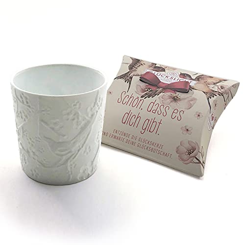 Kleines Geschenkset Blütenzauber/Porzellan-Teelicht und Glückslicht Schön, DASS es Dich gibt von VALINA