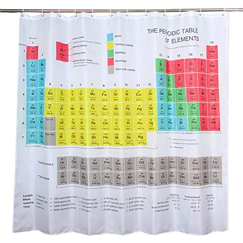 Duschvorhang, Periodensystem der Elemente, Hintergrund, Badezimmer, Duschvorhang, Polyester, groß, schimmelresistent, Vorhang für Bad, Badezimmer, Baddekoration, 180 x 180 cm von Valink