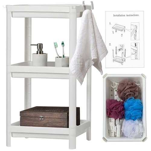 VALIUSA Duschablage mit 3 Ebenen, Kunststoff, 23,1 x 36,1 x 70,1 cm, Badezimmer-Caddy, Regal mit Schwamm-Set, mit praktischen Aufhängern, Badezimmer-Wagen, weißes stehendes 3-stöckiges Regal VALIUSA Duschablage mit 3 Ebenen, Kunststoff, 23,1 x 36,1 x 70,1 cm, Badezimmer-Caddy, Regal mit Schwamm-Set, mit praktischen Aufhängern, Badezimmer-Wagen, weißes stehendes 3-stöckiges Regal von VALIUSA