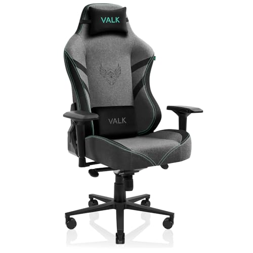 VALK Freya - Atmungsaktiver Stoff Gaming Stuhl, Ergonomischer Bürostuhl, Recliner 160º, 4D Armlehnen, Aluminium Basis, Memory Foam Kissen, Neigungsmechanismus, Professioneller Gamer Stuhl (Grau) von VALK