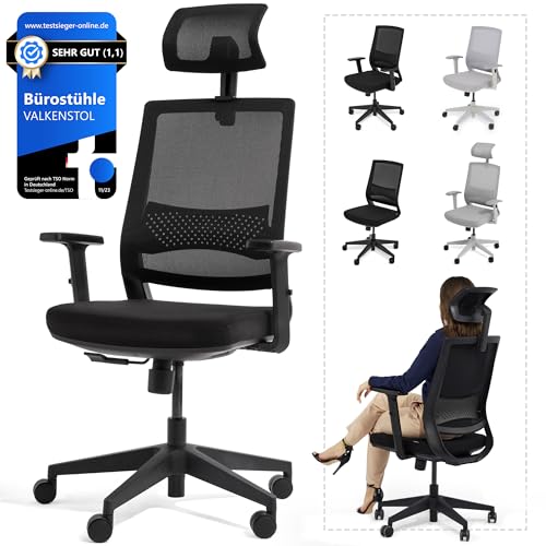 VALKENSTOL M2 Ergonomischer Bürostuhl 150 kg Schreibtischstuhl Ergonomisch [Max Bewegungsfreiheit] Bürostuhl Ergonomisch Schwarz für Arbeitszimmer PC Stuhl Bürostühle Ergonomic Office Chair von VALKENSTOL