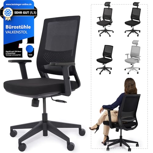 VALKENSTOL M2 Ergonomischer Bürostuhl 150 kg [ohne Kopfstütze] Schreibtischstuhl Ergonomisch Bürostuhl Ergonomisch Schwarz Büro Stuhl Bürostühle Desk Chair Ergonomic Office Chair von VALKENSTOL