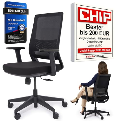 VALKENSTOL M2 Bürostuhl Ergonomisch Testsieger mit Einstellbarer Armlehne ohne Kopfstütze für maximale Bewegungsfreiheit - Rückenfreundlich - bequemer Schreibtischstuhl für Büro and Home Office Chair von VALKENSTOL