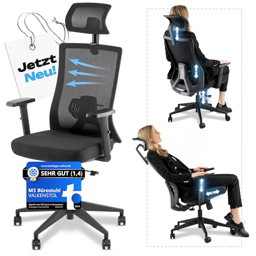 VALKENSTOL M3 Komfort Ergonomischer Bürostuhl 150 kg – [Höhenverstellbare Lordosenstütze] Schreibtischstuhl Bürostühle Bürostuhl Ergonomisch PC Stuhl Drehstuhl Office Chair Ergonomic Desk von VALKENSTOL