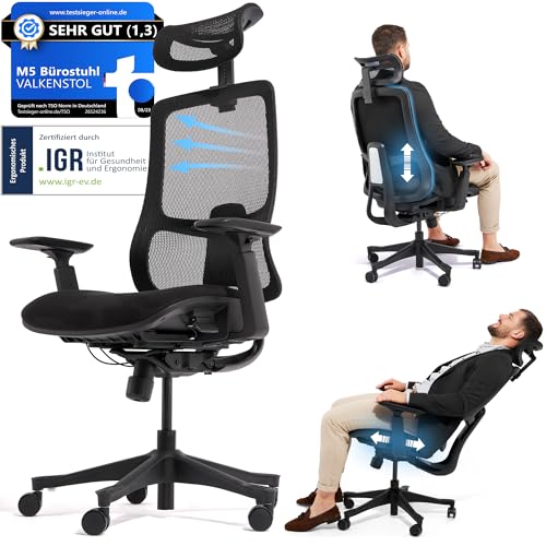VALKENSTOL M5 Bürostuhl Ergonomisch mit Höhenverstellbare Rückenlehne und Einstellbare Sitztiefe - Schaumstoff-Sitz - gesunder Rücken auch für Grosse Menschen - Ergonomischer Schreibtischstuhl VALKENSTOL M5 Bürostuhl Ergonomisch mit Höhenverstellbare Rückenlehne und Einstellbare Sitztiefe - Schaumstoff-Sitz - gesunder Rücken auch für Grosse Menschen - Ergonomischer Schreibtischstuhl von VALKENSTOL