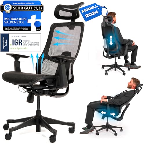 VALKENSTOL M5 Ergonomischer Bürostuhl [Höhenverstellbare Rückenlehne, Einstellbare Sitztiefe, Mesh-Sitz] Chefsessel Bürostuhl Ergonomisch Schreibtischstuhl Ergonomic Office Chair Ergonomic Bürostühle von VALKENSTOL