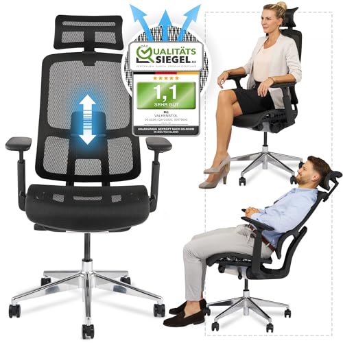 VALKENSTOL M6 Ergonomischer Bürostuhl 150 KG [Grosse Menschen, MESH-Sitz] Bürostuhl Ergonomisch für langes bequemes Sitzen und fokussierteres Arbeiten - Chefsessel Bürostuhl Bürosessel Office Chair von VALKENSTOL