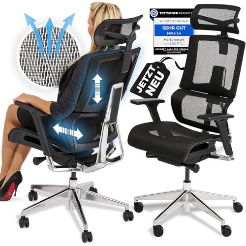 VALKENSTOL M7 Bürostuhl Ergonomisch Testsieger | Schreibtischstuhl mit adaptiver Lordosenstütze, Mesh-Sitz und TruErgo-Technologie für Gesundes Sitzen | 3D Armlehnen Chefsessel Bürostuhl PC Stuhl von VALKENSTOL