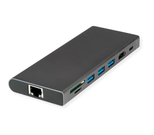 VALUE USB Typ C Dockingstation, HDMI 4K60, 4X US3.2Gen1 (1x C + 3X A), 1x PD, 1x SD/TF, 1x RJ45, 1x 3.5mm von VALUE