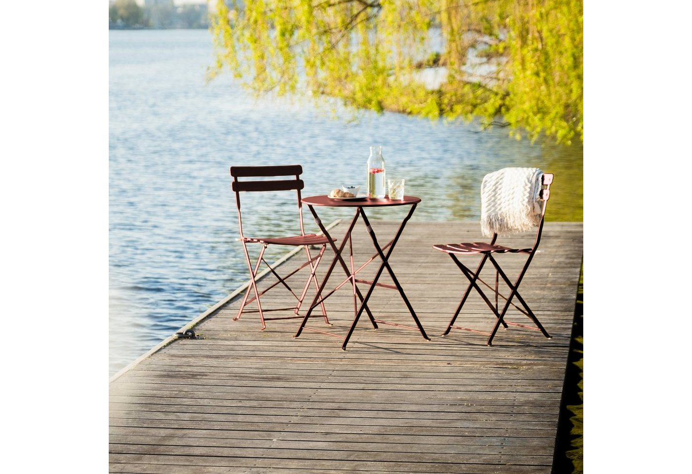 VANAGE Bistrotisch, Bistro Set Balkon, 3 teilig, klappbar, wetterbeständig, rot von VANAGE