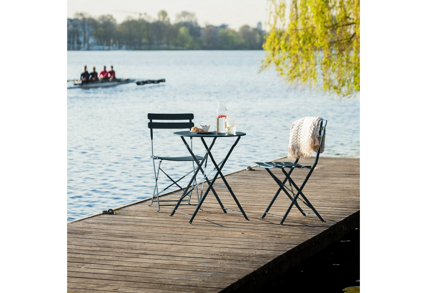 VANAGE Bistrotisch, Bistro Set Balkon, Balkonmöbel, klappbar, wetterbeständig, blau von VANAGE