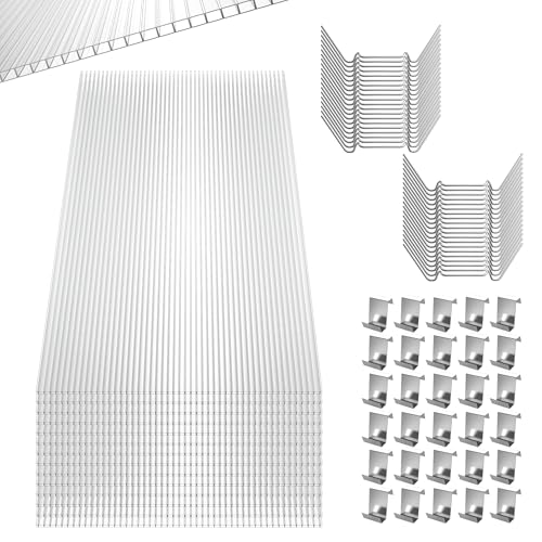 VANCHEMO 14 x Polycarbonat Platte Transparent Doppelstegplatten 4 mm PC Witterungsbeständig und UV-beständigen für Gewächshaus, Garten Treibhaus von VANCHEMO