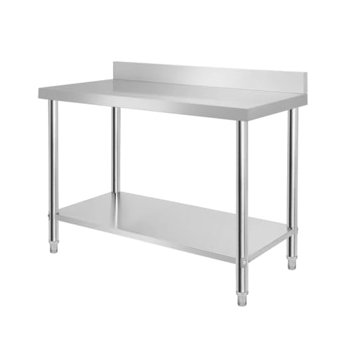 VANCHEMO Edelstahl Küche Arbeitstisch 100x60x85cm Tisch Küchentisch Edelstahltisch Gastronomietisch mit Aufkantung Verstellbare Fuß Gastro Zubereitungstisch von VANCHEMO