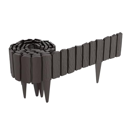 VANCHEMO Holzoptik Rasenkante PP Kunststoff 2,3 m, Beeteinfassung Beetumrandung mit 10 cm Stifte Holzmaserung imitiert Mähkante Gartenpalisade Beetzaun für Garten, Braun von VANCHEMO