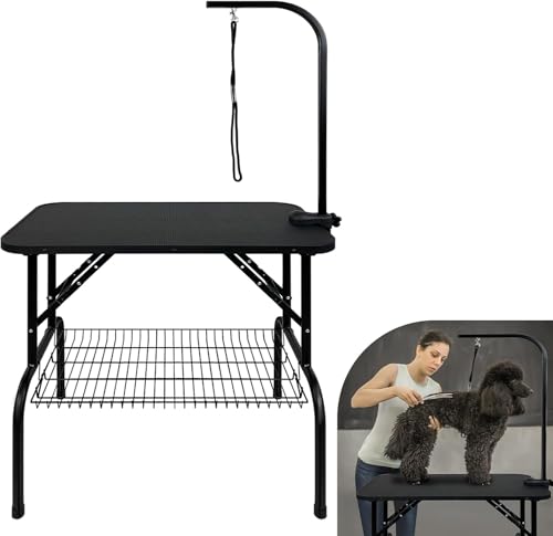 VANCHEMO Hunde Schertisch Klappbar Trimmtisch für Hunde 80×46×76cm Höhenverstellbar Hundepflegetisch Tierpflegetisch Hundefrisiertisch Badetisch (S, Schwarz) von VANCHEMO