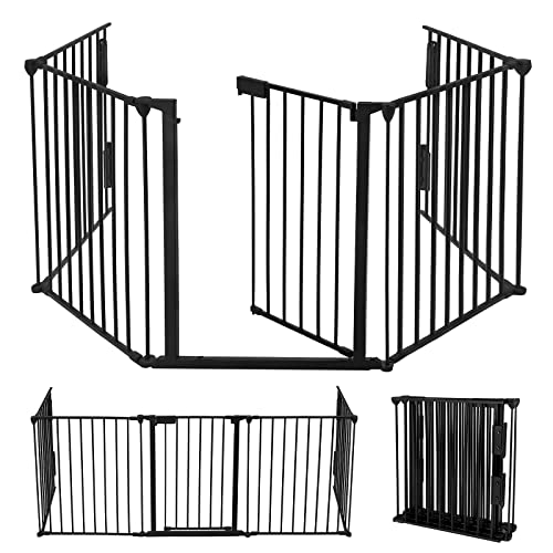 VANCHEMO Kaminschutzgitter mit Tür Metall Baby Kinderschutzgitter Absperrgitter Schutzgitter Faltbar Laufgitter Ofenschutzgitter Laufstall Tierschutzgitter Babygitter inkl. 5 teilig Elementen (TYPE A) von VANCHEMO