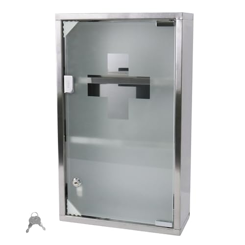 VANCHEMO Medizinschrank Edelstahl 3 Fächer Medikamenten Aufbewahrung Apothekerschrank 30x50 cm Hängend mit Glas Tür Abschließbar Medikamentenschrank Arzneischrank von VANCHEMO