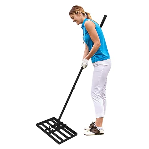 VANCHEMO Rasen Rakel Edelstahl Lawn Rakel mit Verstellbarem Griff Leveling Rake zum Sanden Abziehen Levelingrake Lawnleveling Golf Gartengras Werkzeug Hinterhof Rasenschieber, 25x50cm, Schwarz von VANCHEMO