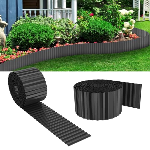 VANCHEMO Rasenkante Metall Beetbegrenzung Flexible Beeteinfassung Beetumrandung Verzinkt Rasenbleche Mähkante Rasen Umrandung, 5mx15cm Hoch, Schwarz von VANCHEMO