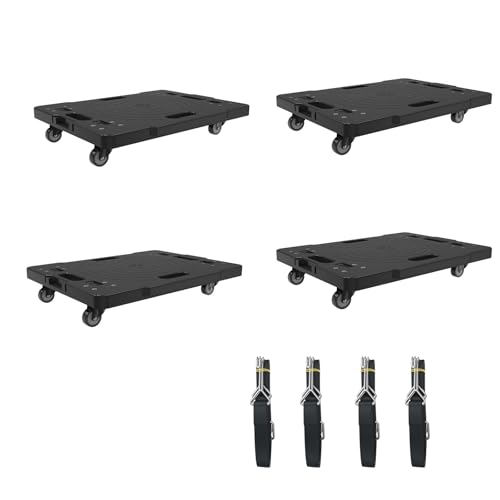 VANCHEMO Rollbrett Transportroller 52 x 39 x 10 cm Transporthilfe Möbelroller Rollwagen für Möbel Transport 150 kg Belastbarkeit pro Plattform mit 360° Rolle (4PCS, Mit 4 Elastische Kordel) von VANCHEMO