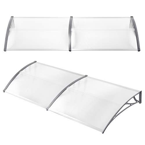 VANCHEMO Vordach 200x100cm Überdachung für Haustür Polycarbonat Haustürvordach Transparentes Pultbogenvordach Sonnenschutz Türdach für Balkon Fenster Hauseingang Regenschutz, Grau von VANCHEMO