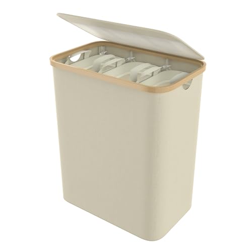 VANCHEMO Wäschekorb mit Deckel 3 Fächer, Faltbar Wäschesammler Wäschesortierer Wäschetonne mit Abnehmbarem Wäschesack Griffen Wäschebox Laundry Baskets für Waschküche, Schlafzimmer,140L (Beige) VANCHEMO Wäschekorb mit Deckel 3 Fächer, Faltbar Wäschesammler Wäschesortierer Wäschetonne mit Abnehmbarem Wäschesack Griffen Wäschebox Laundry Baskets für Waschküche, Schlafzimmer,140L (Beige) von VANCHEMO