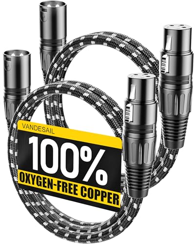 VANDESAIL XLR Kabel 3 Fuß 2er Pack, Mikrofonkabel XLR Männlich zu Weiblich, Ausgewogenes Mikrofonkabel 3 Pin,Sauerstofffreies Kupfer (OFC), Nylon Geflochten von VANDESAIL
