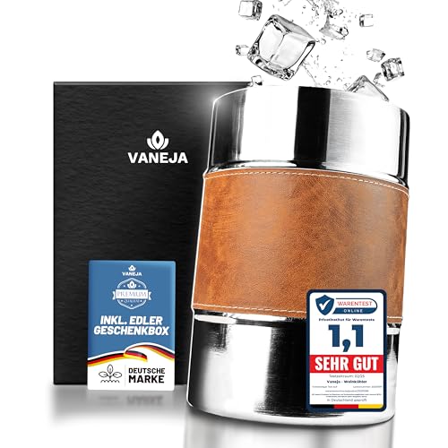 VANEJA Premium Weinkühler aus Edelstahl, Ø12 x 18 cm – Flaschenkühler & Sektkühler mit PU-Leder – Champagnerkühler, Getränkekühler Outdoor & Sekt Zubehör für unterwegs von VANEJA