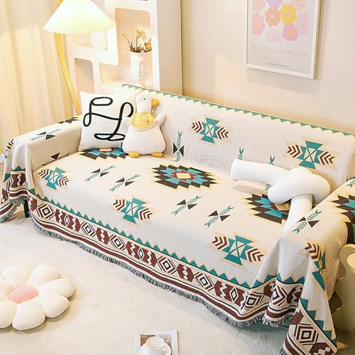 VANJOROY Azteken-Sofa-Überwurfdecke mit Quasten, 100 % handgewebte Baumwolle, Tribal-Stil, Bohemian-Stil, Navajo, Überwurf für 2-, 3-Sitzer, Couch und Bett (180 x 300 cm) von VANJOROY