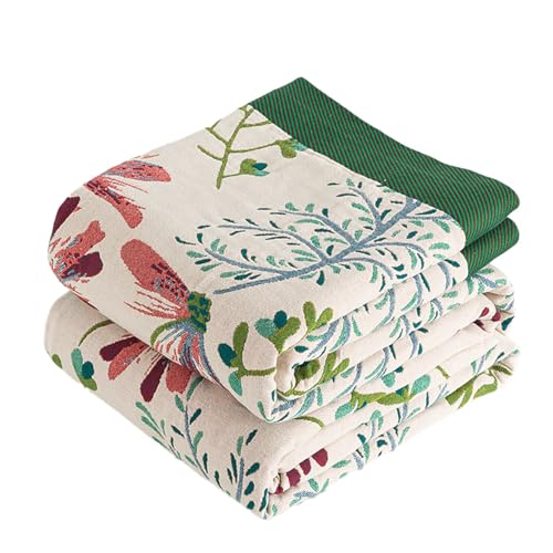 VANJOROY Doppelseitiger Bohemian-Sofa-Überwurf, Decke für 2- und 3-Sitzer, 100 % Bio-Baumwolle, weich, warm, luxuriöser Boho-Überwurf für Sessel, Couch und Tagesdecke. (Blumen-Grün, 200 x 230 cm) von VANJOROY