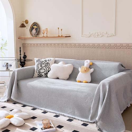 VANJOROY Sofaüberwurf mit Quasten für 2-, 3-, 4-Sitzer, 100 % handgewebte Baumwolle, gestrickte Sofa-Überwurf für Couch, Sessel und Bett, 230 x 250 cm, Hellgrau VANJOROY Sofaüberwurf mit Quasten für 2-, 3-, 4-Sitzer, 100 % handgewebte Baumwolle, gestrickte Sofa-Überwurf für Couch, Sessel und Bett, 230 x 250 cm, Hellgrau von VANJOROY