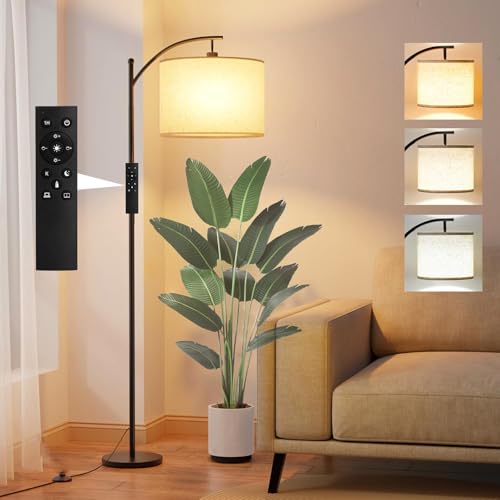 Stehlampe Wohnzimmer mit Fernbedienung,Modern Standleuchte Bogenlampe mit 3 Farbwechsel,Stufenlose Helligkeit,Dimmbar LED Stehleuchte mit Fußschalter von VANLUDA