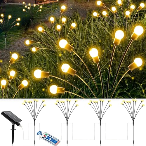 4 Stück Firefly Solar Garden Lights, Gartenbeleuchtung Wasserdicht IP65, Outdoor Firefly Lights Solar Lichterkette Beleuchtung, Gartenleuchte für Außen Garten Christmas Balkon Pathway von VANLUDA