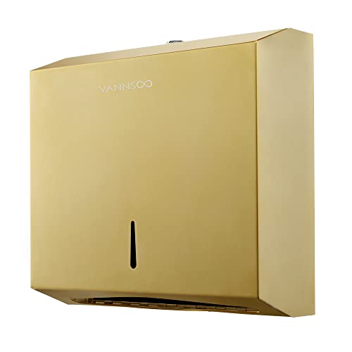 VANNSOO Kommerzielle Papierhandtuchspender, Wandhalterung, dreifach gefaltet/mehrfach gefaltet/C-Falz, Edelstahl, Papierhandtuchhalter, Handtuchspender mit Schlüssel (Gold) von VANNSOO