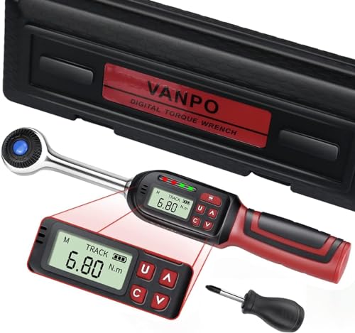 VANPO Digitaler Drehmomentschlüssel 3/8 Zoll, ± 2% Fehlergenauigkeit, 6,8-135 Nm Drehmomentschlüssel Set mit Summer und LED-Anzeige von VANPO