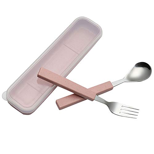 VANRA 2-teilig Kinder Besteck Set 18/10 Edelstahl Kinder Geschirr Set Silber Besteck Set Besteck Geschirr Utensilien Löffel Gabel Set mit Reisekoffer für Kinder Kleinkinder (Chrome Finished) (Pink) von VANRA