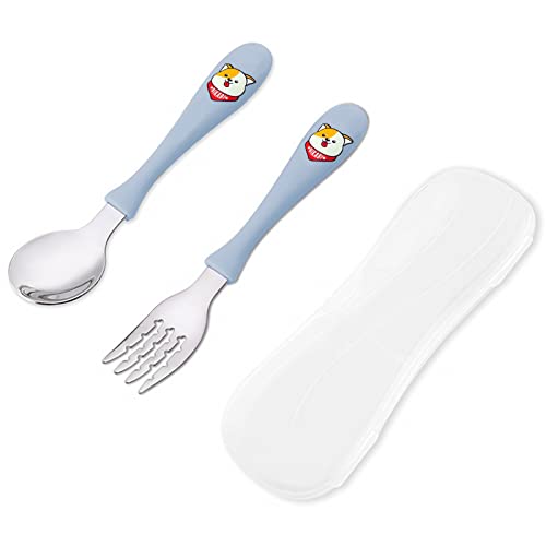 VANRA KinderBesteck, 2-teiliges Gabel und Löffel Set Edelstahl Kinderbesteck Set mit Koffer für Kleinkind,Baby(Blau) von VANRA