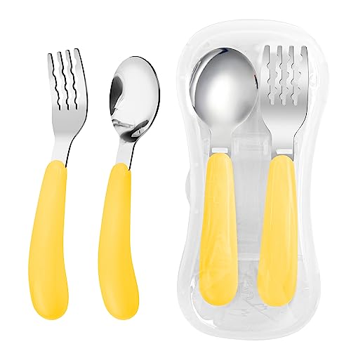 VANRA 2er Set Kleinkind Gabel und Löffel mit Reiseetui, 18/8 Edelstahl, Gelb, Kinderbesteck für Schule, Lunchbox, Camping, Picknick VANRA 2er Set Kleinkind Gabel und Löffel mit Reiseetui, 18/8 Edelstahl, Gelb, Kinderbesteck für Schule, Lunchbox, Camping, Picknick von VANRA