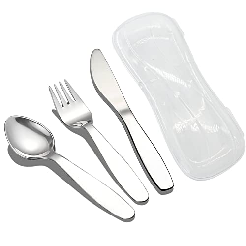 VANRA 3 Stück Kinder Gabel Löffel Messer Set mit Reiseetui für Lunch Box, 18/8 Edelstahl Kinderbesteck Besteck Set Kinder Utensil Set für die Schule (Gabel Löffel Messer) von VANRA