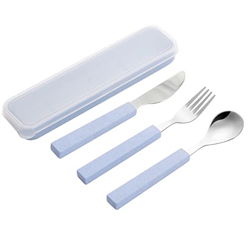 VANRA 3-teiliges Kinderbesteck-Set aus 18/10 Edelstahl, Kinderbesteck-Set, Besteck, Messer, Löffel, Gabel-Set mit Reiseetui für Kinder-Brotdose (Blau) von VANRA