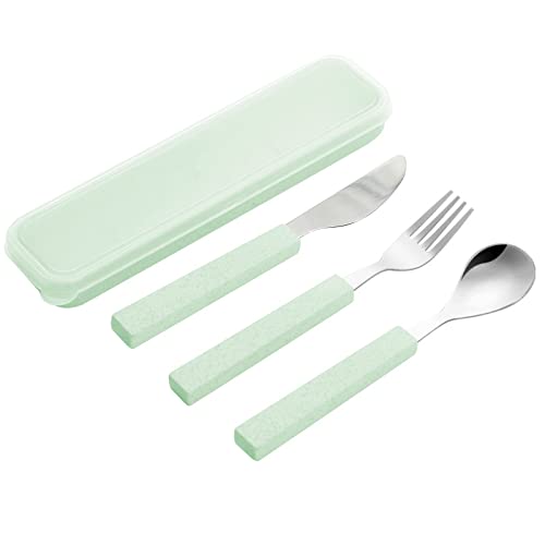 VANRA 3-teiliges Kinderbesteck-Set aus 18/10 Edelstahl, Kinderbesteck-Set, Besteck, Messer, Löffel, Gabel-Set mit Reiseetui für Kinder-Brotdose(Grün) von VANRA