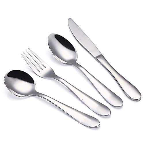 VANRA 4-teilig Kinder Besteck Set 18/10 Edelstahl Kinder Set Geschirr Set Silber Besteck Set Besteck Geschirr Utensilien für Kinder Kleinkinder (Chrom fertig) (1 Gabel + 2 Löffel + 1 Messer) von VANRA