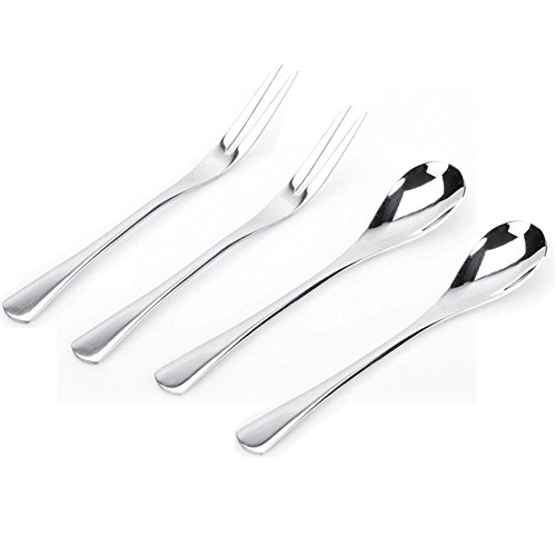 VANRA 5.3in 4-teiliges Besteck-Set, Silber 18/10 Edelstahl 2 Gabeln und Zwei Löffel Set Salatgabel Teelöffel Cocktail Gabel Kaffeelöffel Vorlegelöffel Vorspeise Gabel (verchromt) (Set of 4) von VANRA