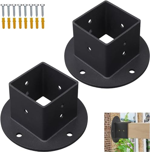 VANROUG 2Pcs 2x2 Square Fence Pole Flange Base Pergola Post Base Brackets kit,Heavy Duty Black Wall Mount Post Anchor Base Brackets for Deck Railing Mailbox von VANROUG