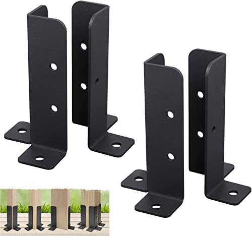 VANROUG 4pcs post anchor adjustable Post Shoe Fence Square Wooden Posts Ground Sleeve Fence Support Sleeve Base Plate Post Anchor, Black Powder Coated von VANROUG