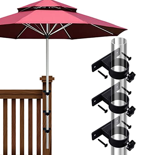VANROUG Sonnenschirm-Klemmhalterung, Terrassenschirm-Halter, Outdoor-Klemmhalterung für Deck, Geländer, Zäune, Balkon oder Innenhof (3 Stück, schwarz) von VANROUG